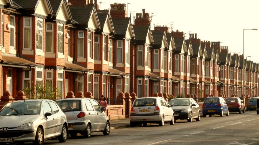 Victorian terraced houses with slate roofs in Scotland